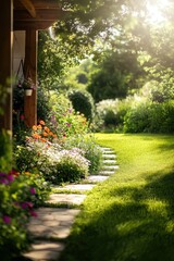 Fototapeta premium Beautiful garden with colorful flowers.