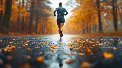 Determined athlete pushing through the last mile of a grueling marathon, sweat and focus evident