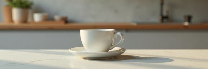 Obraz premium Sleek ceramic cup sits atop a minimalist countertop, ceramics, coffee, kitchen