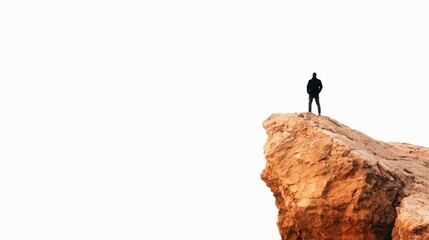 Obraz premium a traveler standing at the edge of a dramatic cliff, awe-inspiring adventure moment, isolated on white background