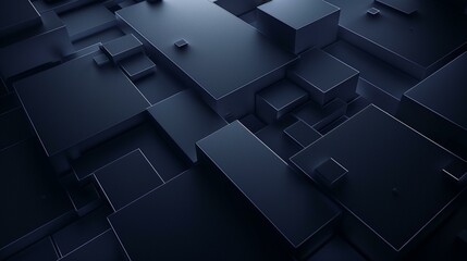Obraz premium Abstract 3D Rendering of Dark Gray Cubes and Rectangular Blocks Forming a Complex Geometric Pattern