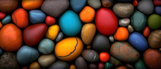 A colorful rock wall with many different colored rocks