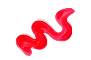 Red glossy smear of cosmetic product, isolated on white