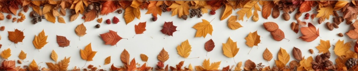The intricate arrangement of dried and fallen leaves creates a stunning border on a pristine white surface, natural textures, leaf arrangements