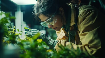 A close-up of a wildlife conservation worker studying an endangered species in a lab, reflecting efforts to prevent extinction.
