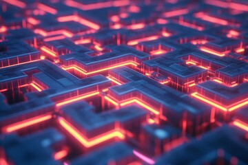 Obraz premium Banking and finance represented as a futuristic labyrinth with glowing pathways.