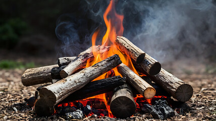 A vibrant campfire with burning logs, perfect for outdoor adventures.