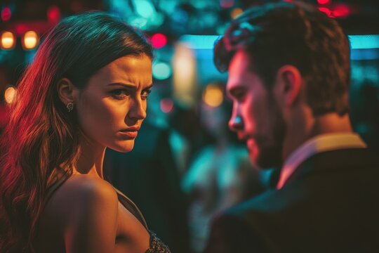 Jealous Man Observing Flirting Couple on the Dance Floor at Nightclub