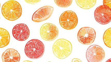 Obraz premium Citrus fruit slices pattern, vibrant colors, white background, food design