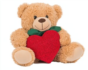 Fototapeta premium a teddy bear holding a red heart, cute romantic gift, isolated on white background