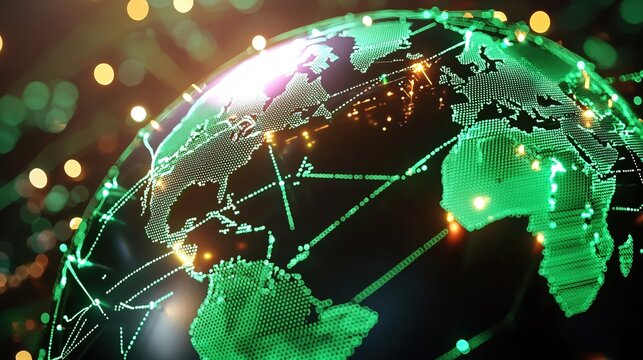 Digital World Connection Global Network Communication Technology with Green Earth and Light