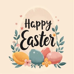 Easter Greeting with Eggs and Floral Wreath