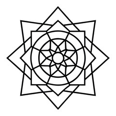 Naklejka premium A geometric mystic mandala design featuring intricate patterns, symmetrical shapes, and spiritual elements, creating a calming, balanced, and mesmerizing visual experience.