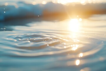 Obraz premium Serene Water Surface with Sunlight Reflection Peaceful Ocean Waves at Sunset