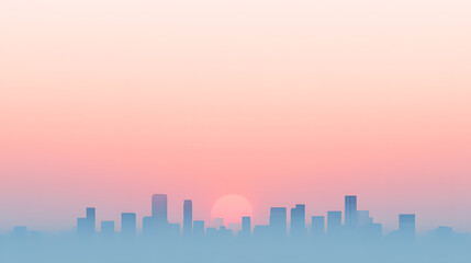 Fototapeta premium A soft, pastel-colored skyline at sunset with the silhouettes of city buildings blending with the sky.