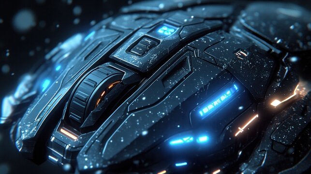 Futuristic device, snow background, close-up, gaming