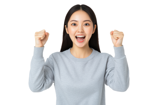 PNG Happy Woman Celebrating Success - Powered by Adobe