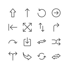 Directional Arrows and Movement, linear style icon set. Up, down, left, right, rotation, refresh, and switching actions. Navigation, decision-making, and interface controls. Editable stroke width