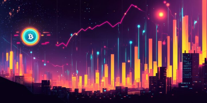 Futuristic Cityscape Eliciting Bitcoin's Rise Against a Vibrant Neon Skyline at Night