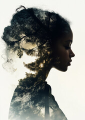 silhouette of a woman with trees