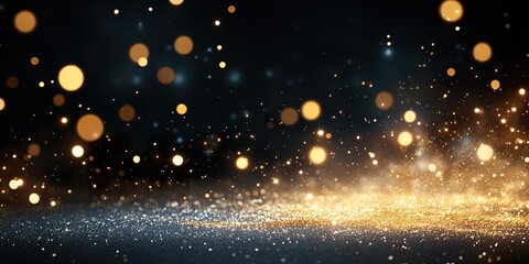 Golden Sparkle Abstract: A mesmerizing abstract background featuring a cascade of golden and silver bokeh lights on a deep black backdrop. The shimmering lights create a magical and festive ambiance.
