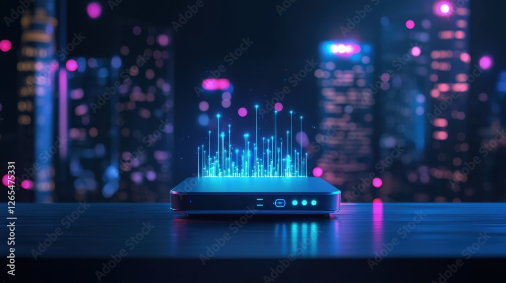 Poster futuristic data processing device with digital visualization effects