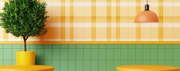 Vintage cafe, retro decor and patterned tiles, 3D render --chaos 10 --ar 5:2 --quality 2 --profile...