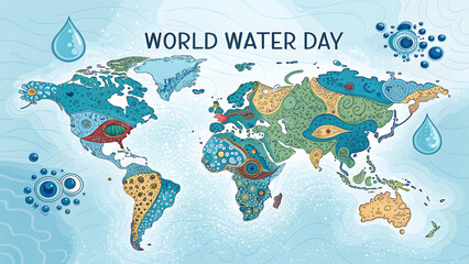 Naklejka premium World Water Day: Colorful World Map