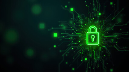Green lock symbol against a network background, signifying secure online access.