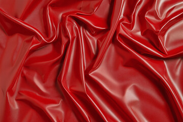 Fototapeta premium Glossy red fabric texture with smooth finish, showcasing elegant folds and creases. Perfect for bold design projects and creative backgrounds