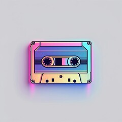 Colorful retro cassette tape with a holographic effect, symbolizing vintage music and nostalgia