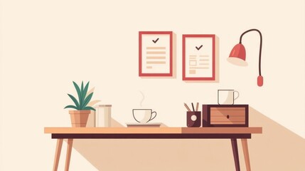 Cozy Workspace with Plants and Checklists