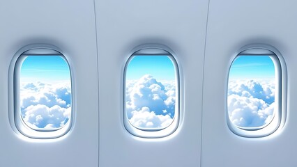 Three windows airplane looking out vast expanse sky The interior