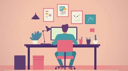 Modern Workspace with Computer and Plants