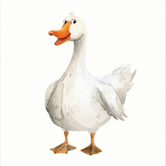 Obraz premium Watercolor white goose, character design of a silly goose, vintage style