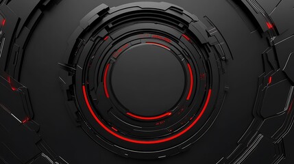 Abstract 3D Render: Dark Metallic Sphere with Red Neon Accents AI Generated