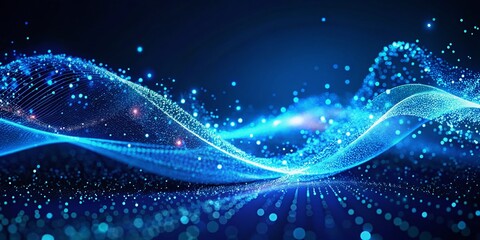Obraz premium 4K Abstract Blue Particle Wave: Futuristic Digital Motion Background