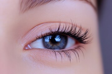 Obraz premium a close-up of a female eye with long, dark eyelashes 