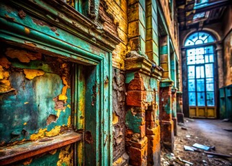 Naklejka premium Abandoned Building Interior Decaying Details, Urban Exploration Photography Stock Photo