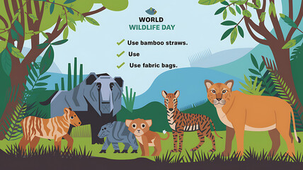 Wildlife Day, World Wildlife Day: Bear Silhouette & Nature Scene. World Wildlife Day,  Wildlife Day,  Poster, Banner, Post,