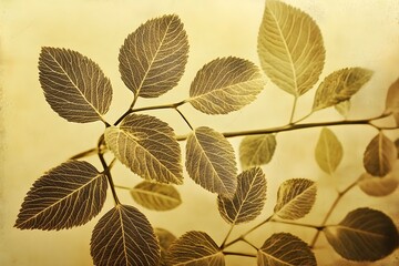 Fototapeta premium Stunning autumnal foliage with intricate leaf patterns on a natural wooden branch