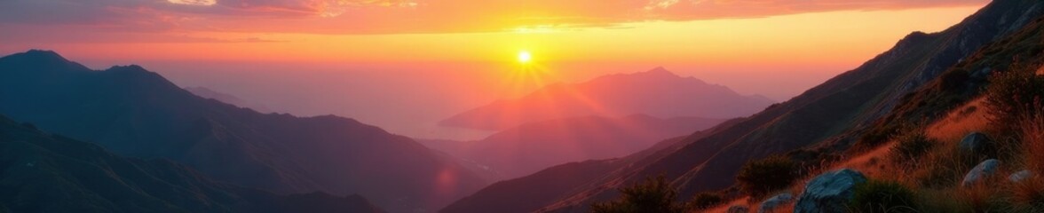 Fototapeta premium Golden hues of sunset paint Alishan's rugged terrain, taiwan, nature, hongshang