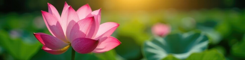 Fototapeta premium Lotus flower with long stamens and intricate details in sunlight, anther, beam, texture