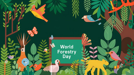 Forestry Day, World Forestry Day: Vibrant Jungle Scene. World Forestry Day Poster, World Forestry Day Banner.
