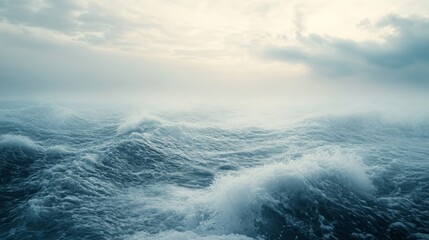 Glacier calving into ocean waves, icy mist rising, symbolizing rapid ice loss and climate change.