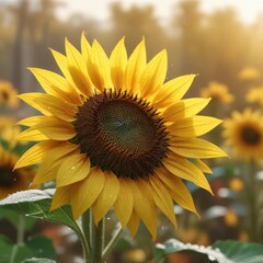 Obraz premium Sunflower with dewdrops against blurred autumn background, flora, background