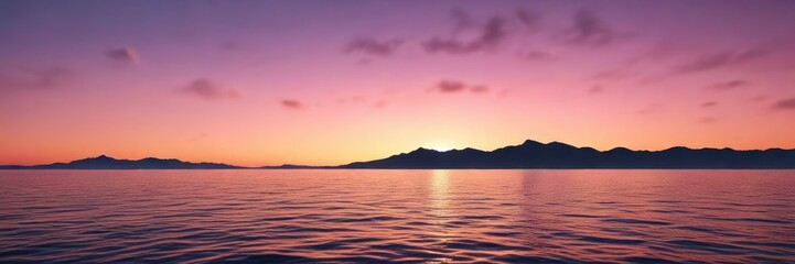 Naklejka premium Sunset horizon with gentle gradient of magenta blue orange hues, cyclical change, slow motion background loop, atmospheric conditions, sky transitions, abstract blurs
