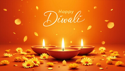 Happy Diwali celebration with lit candles and flowers