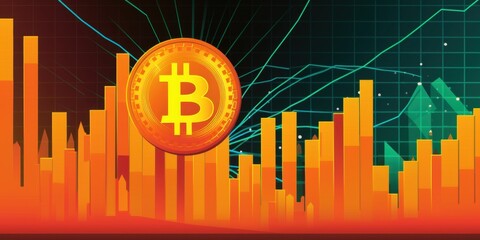 Modern Cryptocurrency Visualization with Bitcoin Symbol and Market Trend Data Representation