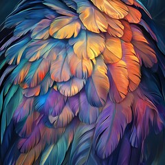 Obraz premium Mesmerizing Feather Plumage in Vibrant Hues of Digital Artwork